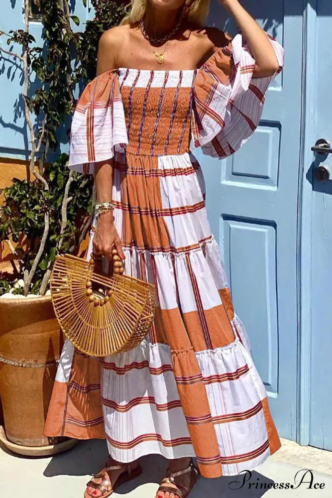Striped Print Ruffle Sleeve Tiered Dress image 9