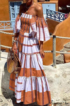 Striped Print Ruffle Sleeve Tiered Dress image 7