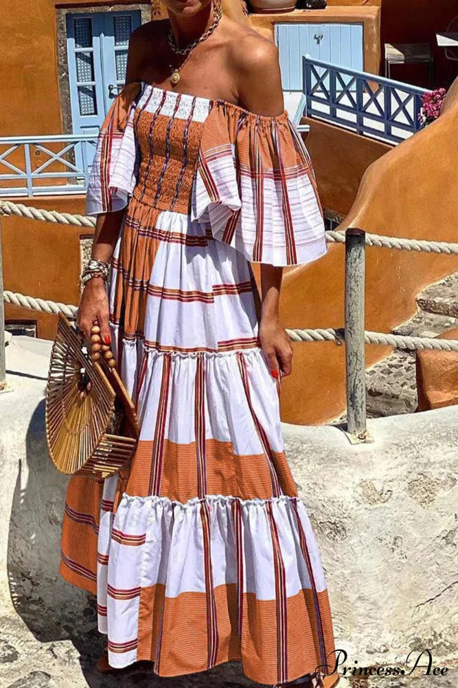 Striped Print Ruffle Sleeve Tiered Dress image 7