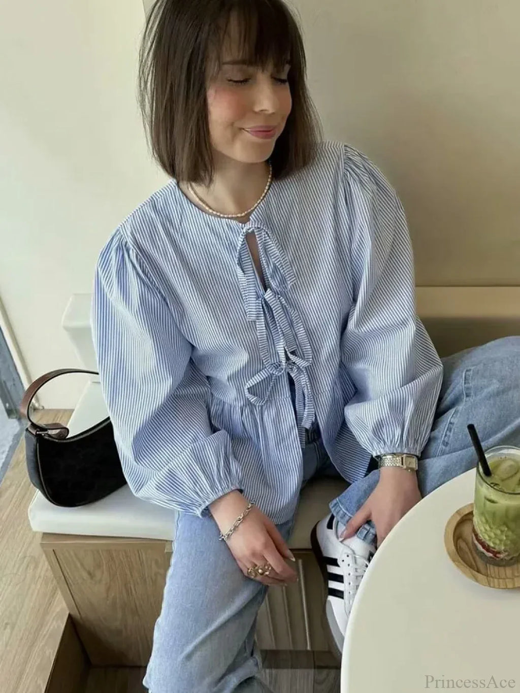 Striped Puff Sleeve Holiday Blouse image 3