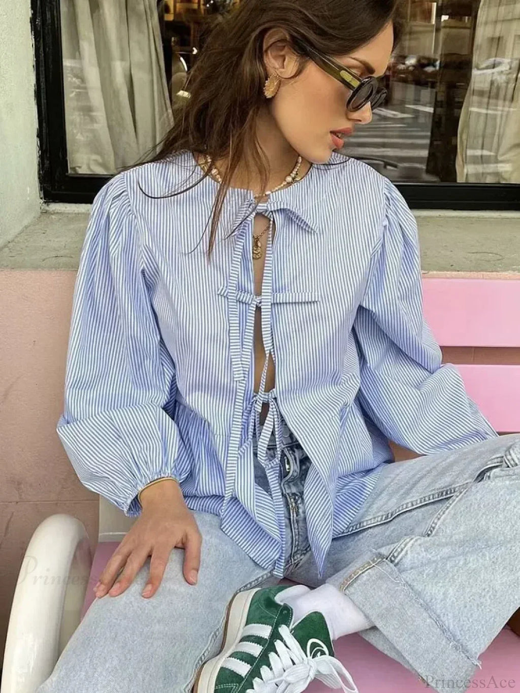 Striped Puff Sleeve Holiday Blouse image 4