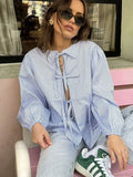 Striped Puff Sleeve Holiday Blouse image 2