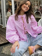 Striped Puff Sleeve Holiday Blouse image 5