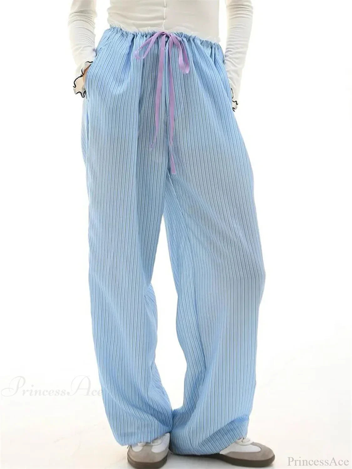 Striped Ruffles Drawstring Elastic Waist Casual Pant image 1