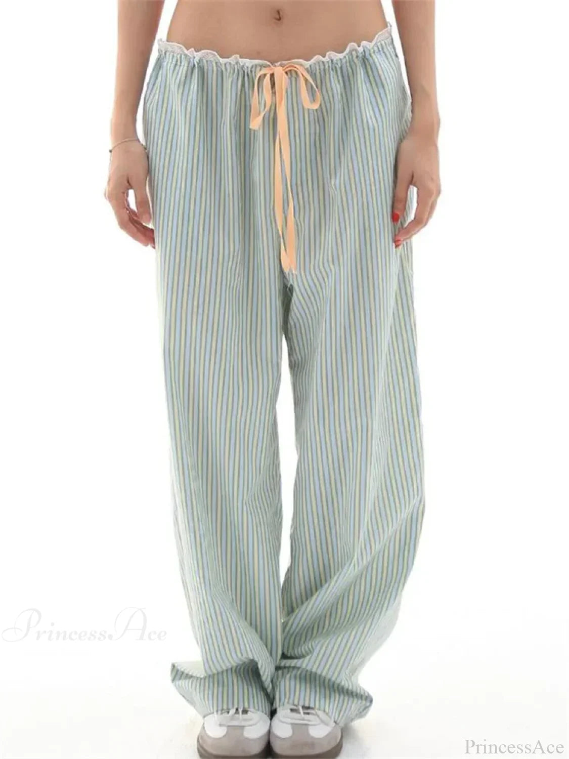 Striped Ruffles Drawstring Elastic Waist Casual Pant image 2
