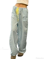 Striped Ruffles Drawstring Elastic Waist Casual Pant image 6