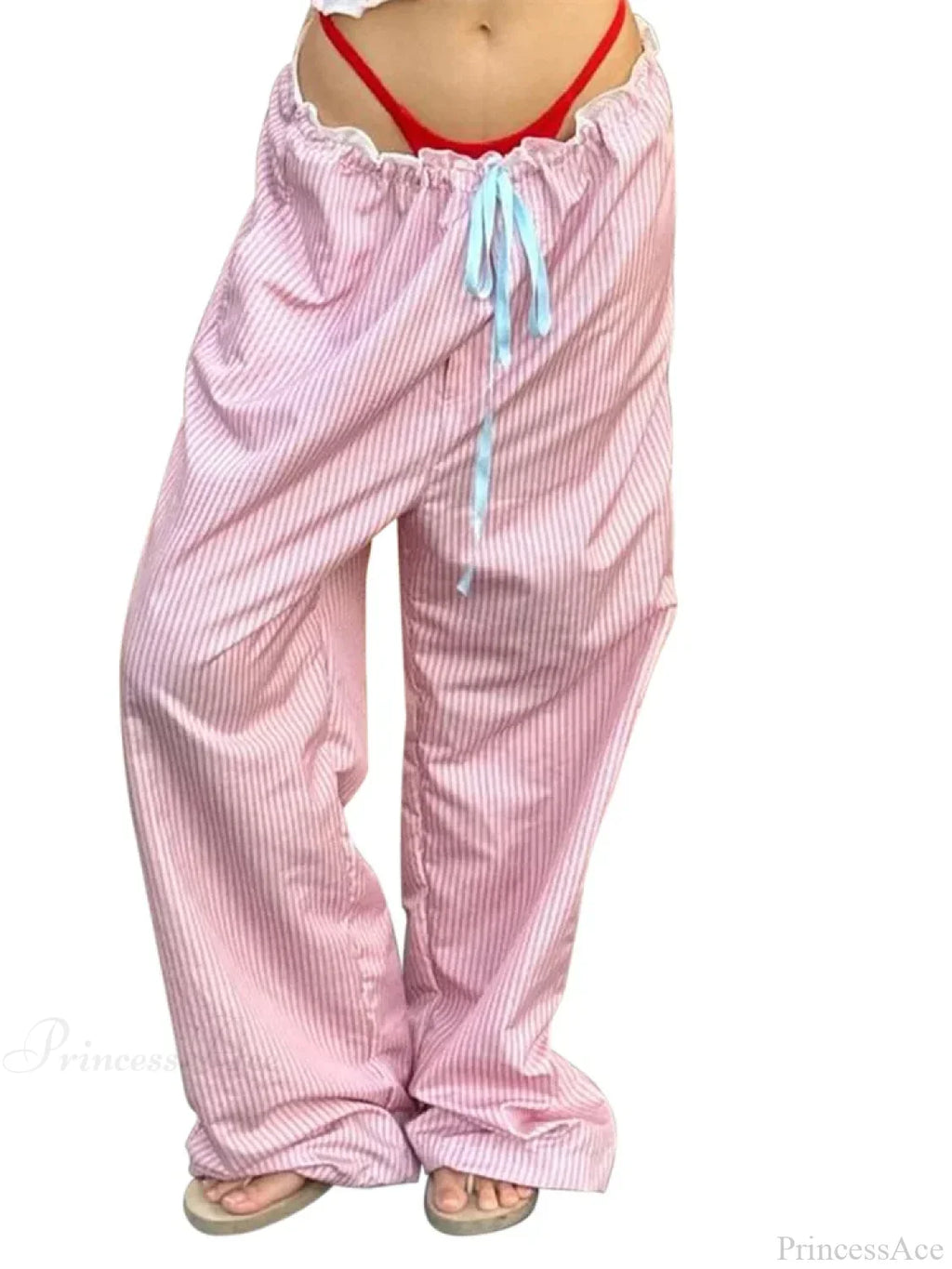 Striped Ruffles Drawstring Elastic Waist Casual Pant image 4