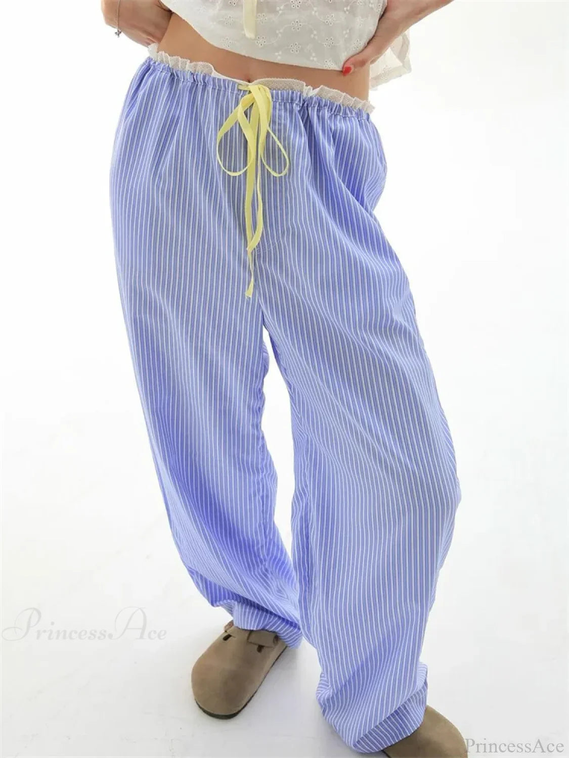 Striped Ruffles Drawstring Elastic Waist Casual Pant image 3