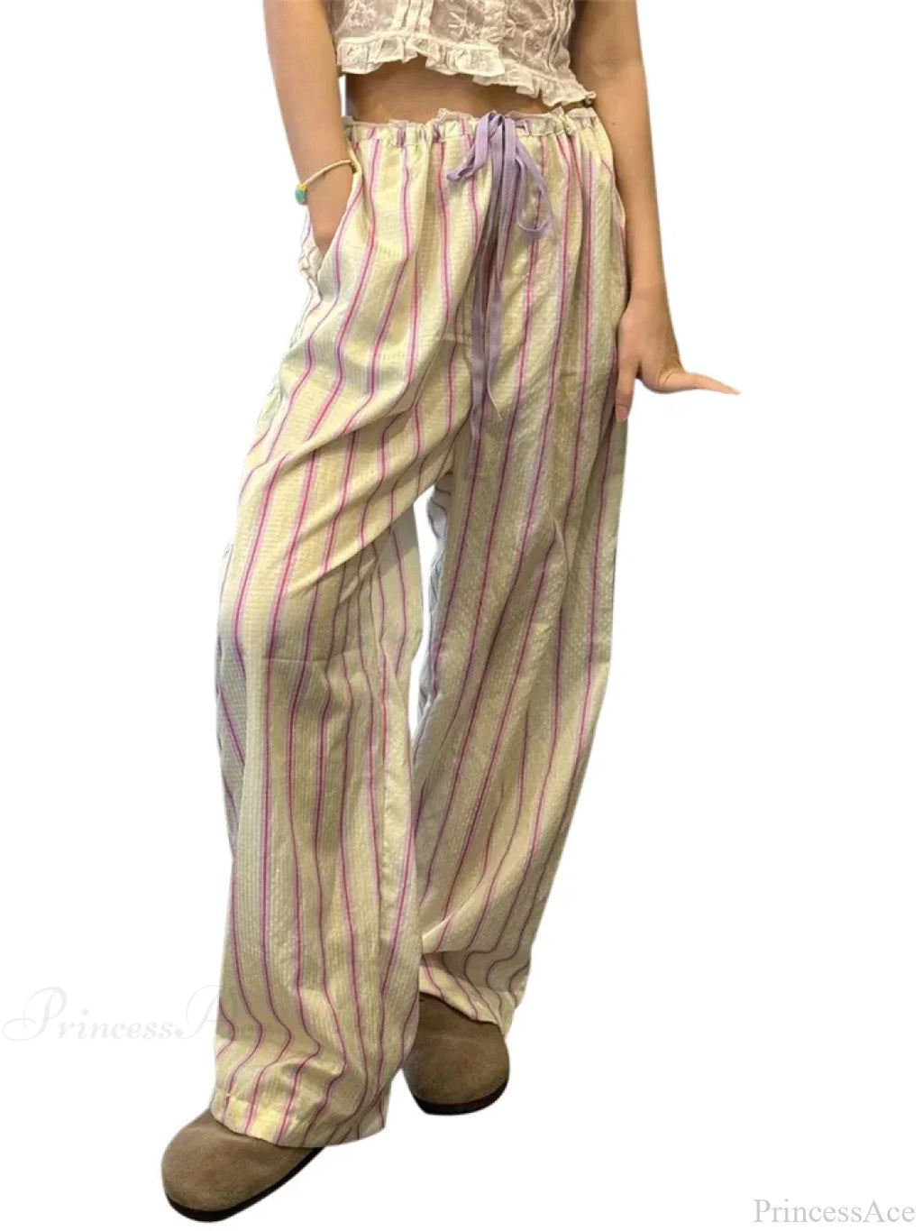 Striped Ruffles Drawstring Elastic Waist Casual Pant image 5