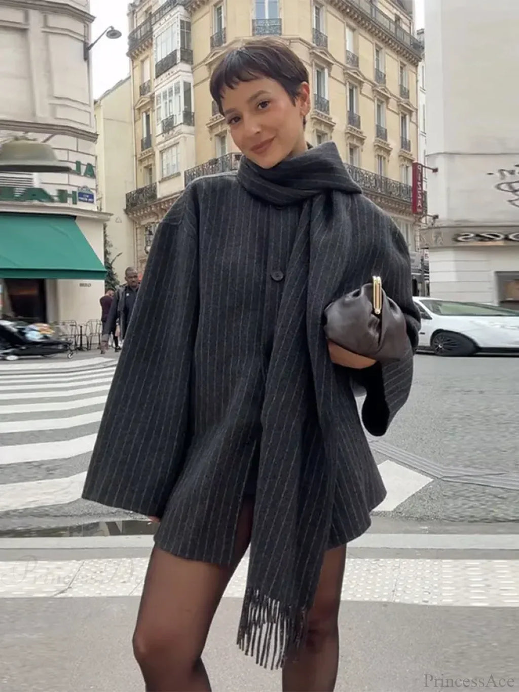 Striped Single Breasted Wool Coat image 5