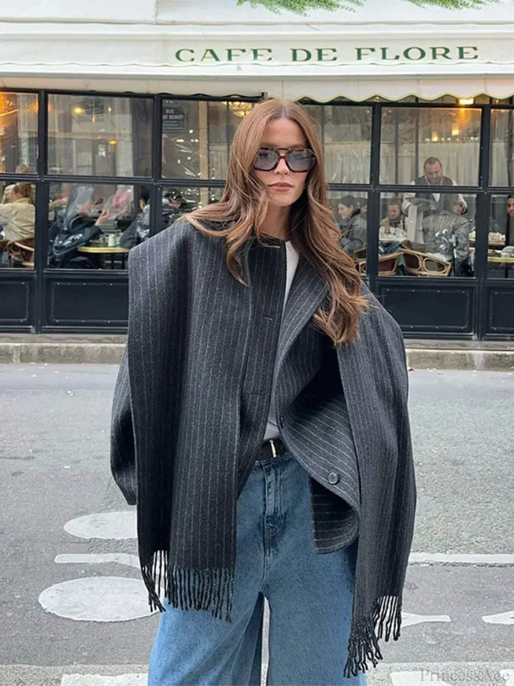 Striped Single Breasted Wool Coat image 1