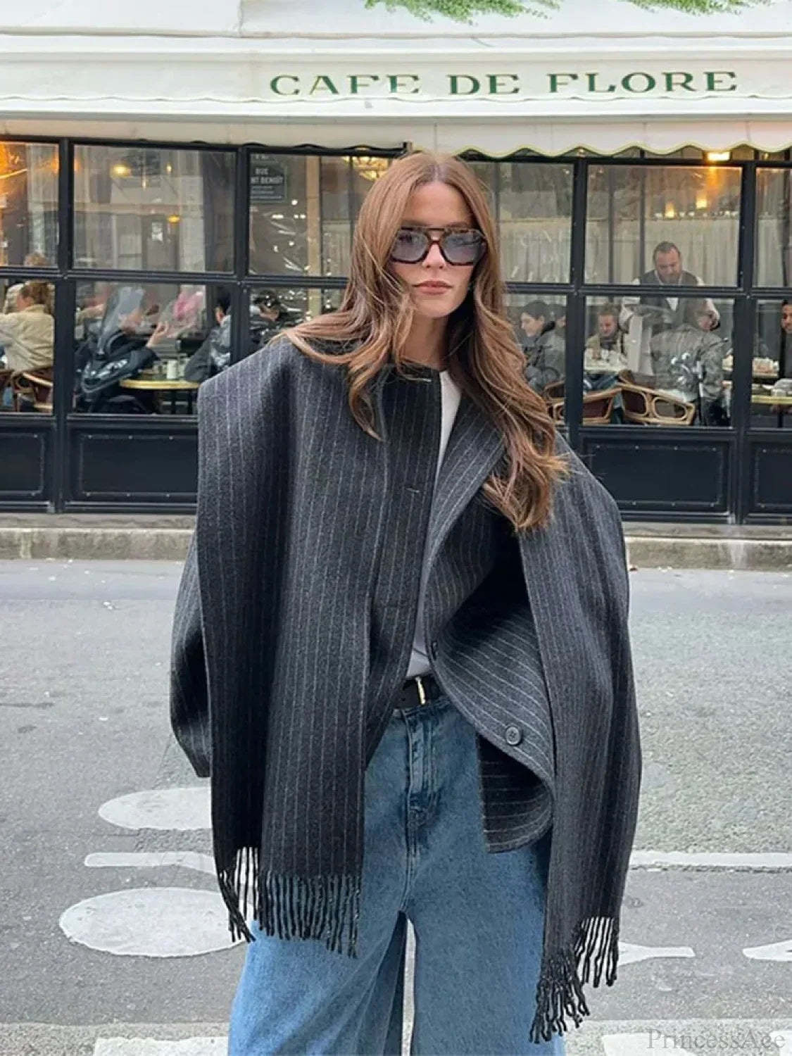 Striped Single Breasted Wool Coat image 1