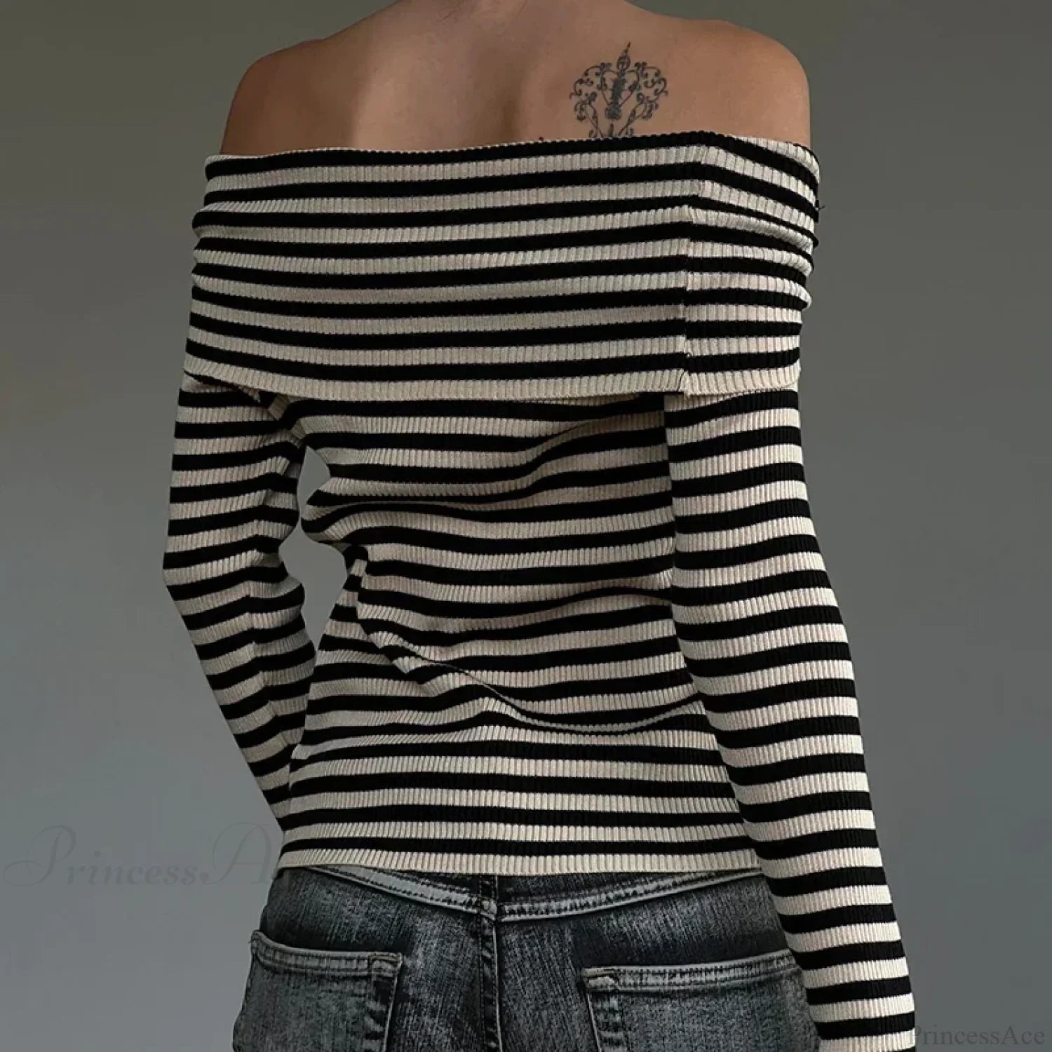Striped Slash Neck Knit Top image 4