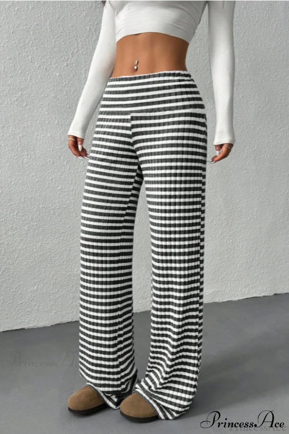 Striped Solid Knit Straight Leg Pants image 6