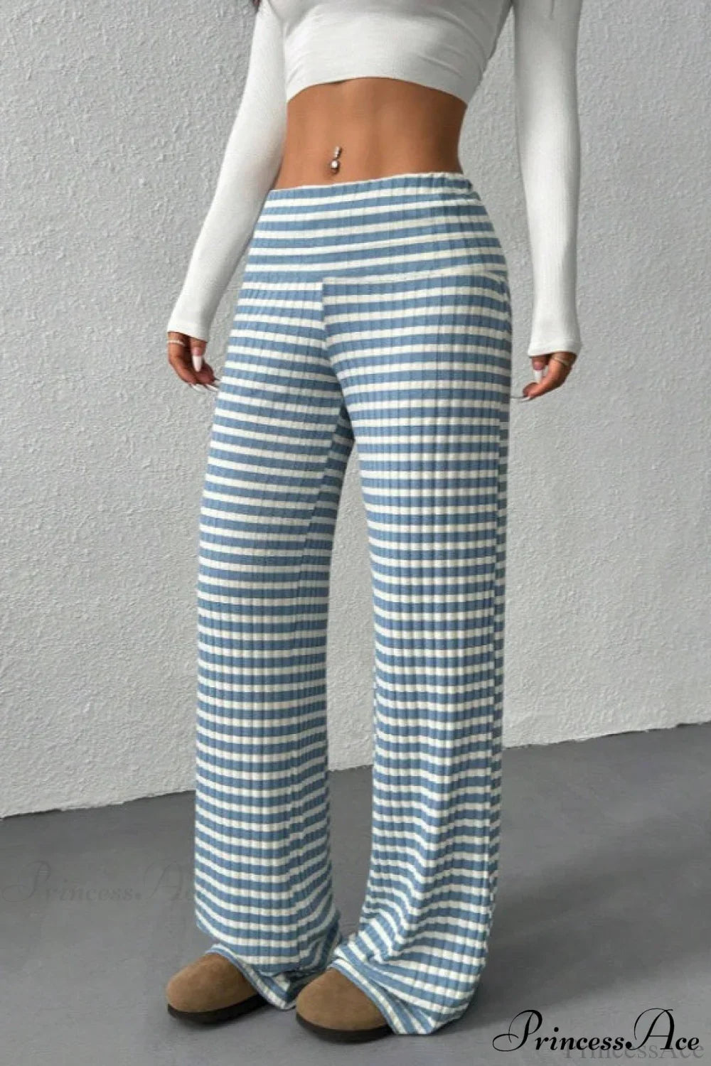 Striped Solid Knit Straight Leg Pants image 2