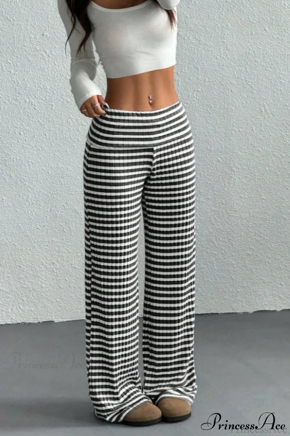 Striped Solid Knit Straight Leg Pants image 4