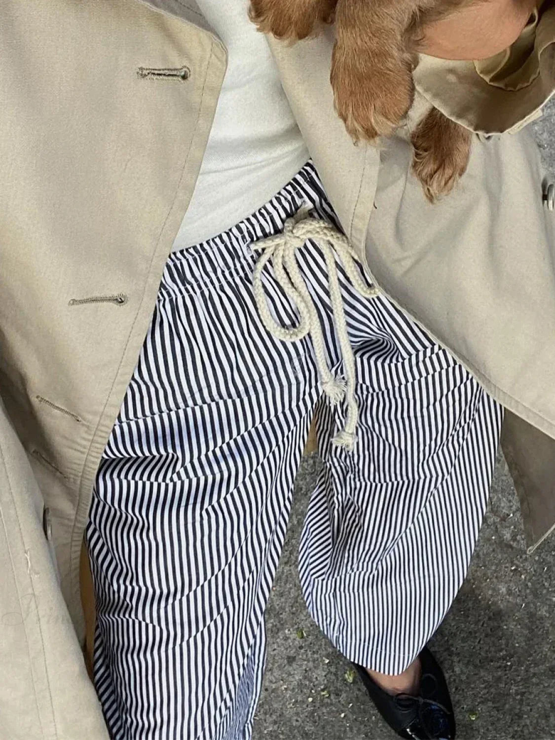 Striped Summer Loose Long Drawstring Pant image 1