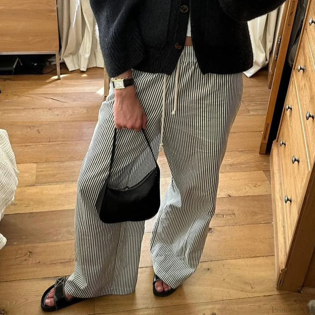 Striped Summer Loose Long Drawstring Pant image 2