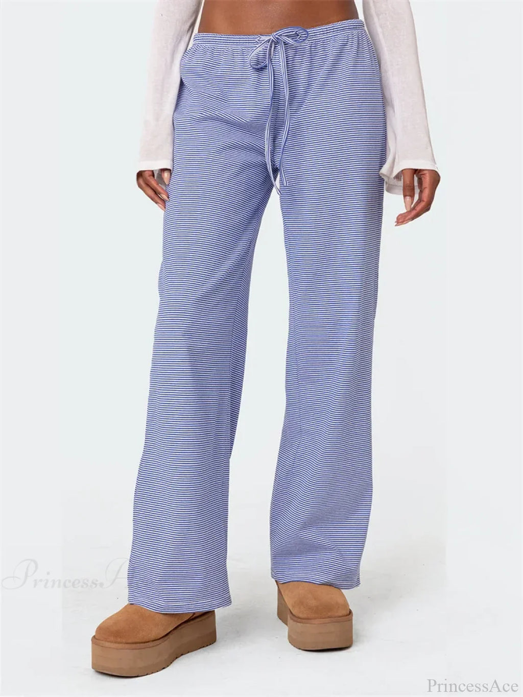 Striped Tie-Up Elastic Waist Loose Casual Pant image 1