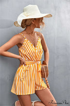 Striped V Neck Cami Rompers image 7