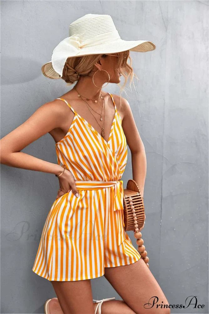 Striped V Neck Cami Rompers image 7