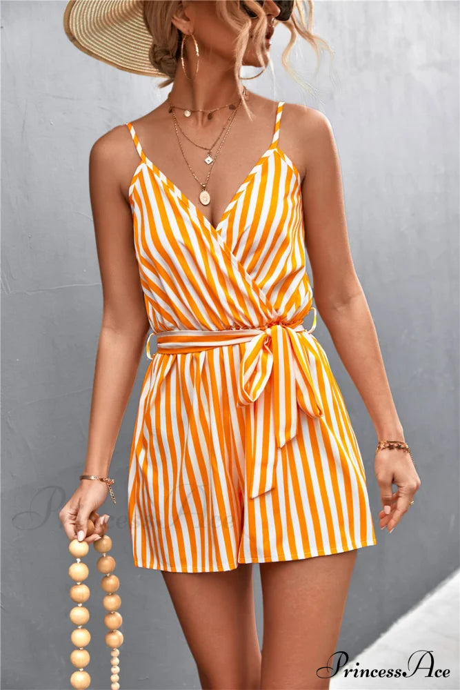 Striped V Neck Cami Rompers image 6