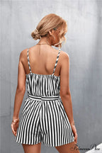 Striped V Neck Cami Rompers image 4