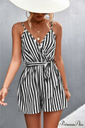 Striped V Neck Cami Rompers image 1