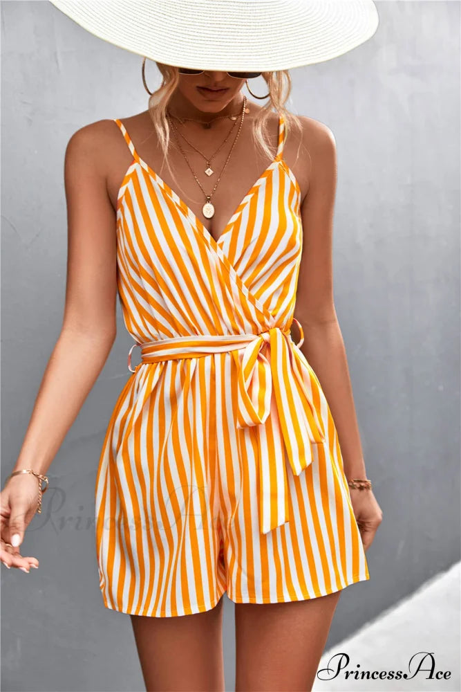 Striped V Neck Cami Rompers image 5
