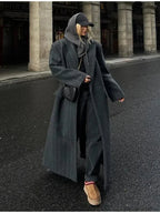 Striped Vintage Loose Lapel Woolen Overcoat image 3