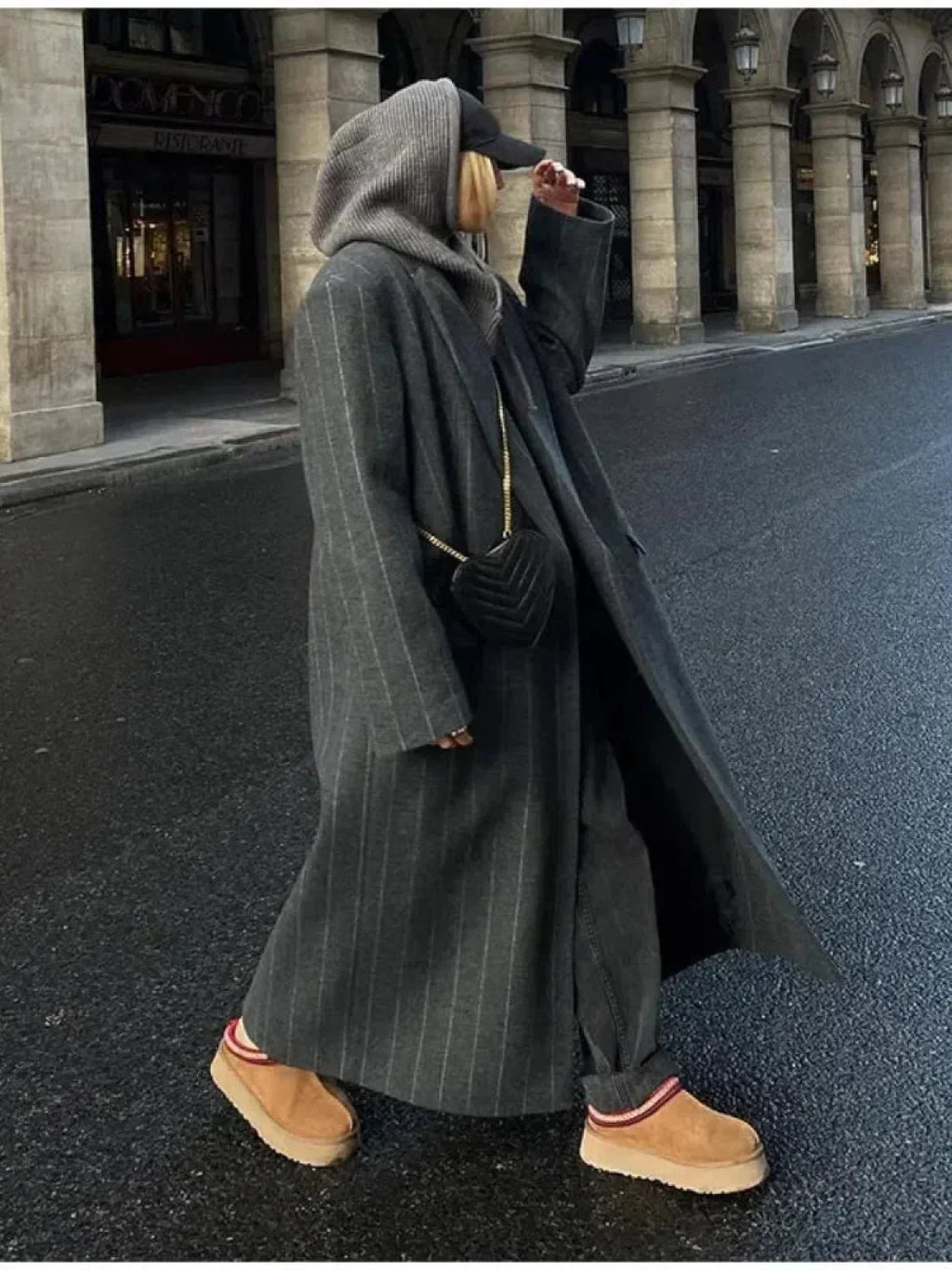 Striped Vintage Loose Lapel Woolen Overcoat image 4