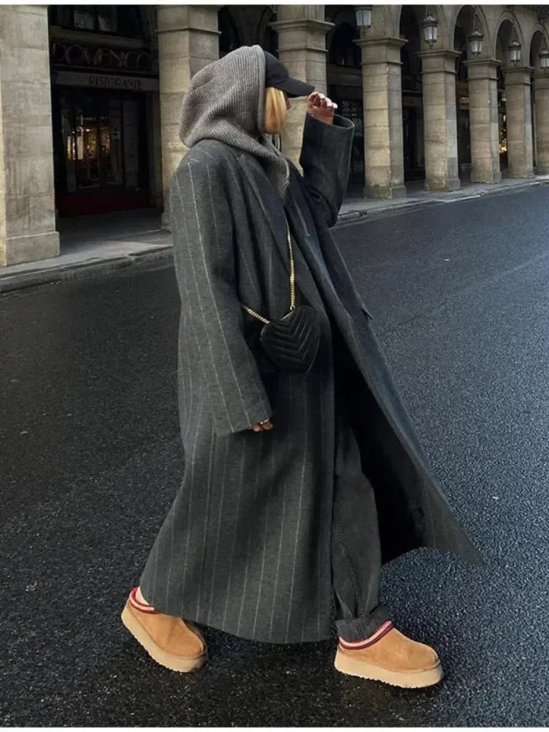 Striped Vintage Loose Lapel Woolen Overcoat image 4