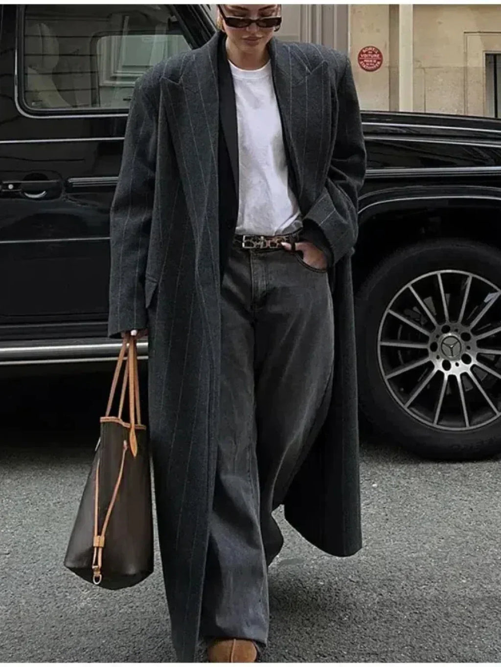 Striped Vintage Loose Lapel Woolen Overcoat image 5