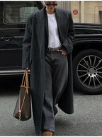 Striped Vintage Loose Lapel Woolen Overcoat image 5