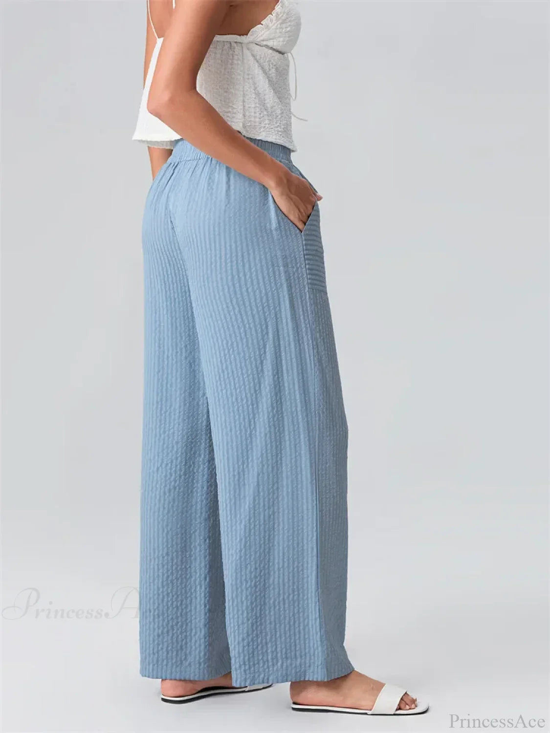 Striped Wide Leg Elastic Waist Loose Street Pant image 5