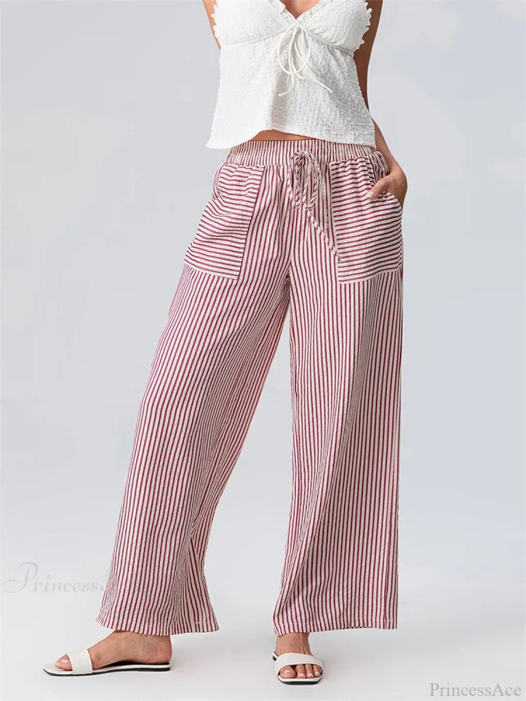 Striped Wide Leg Elastic Waist Loose Street Pant image 2