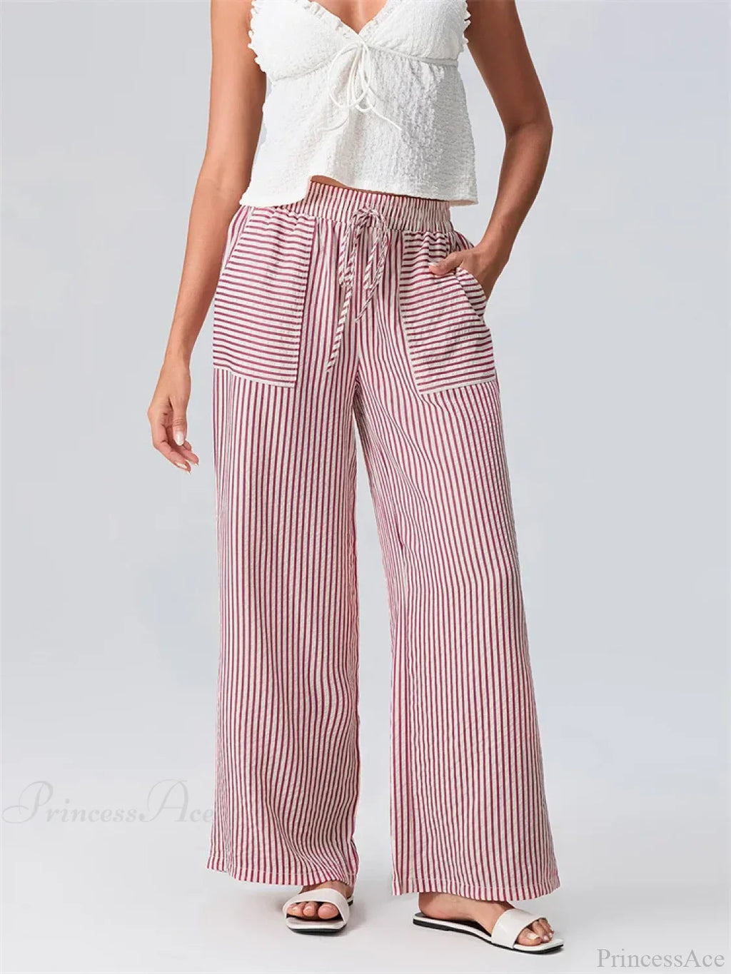 Striped Wide Leg Elastic Waist Loose Street Pant image 1
