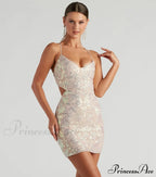 Stunning Iridescent Stylish Sequin Mini Dress image 1
