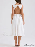 Stylish And Elegant Solid Color Trendy Round Neck Backless Sleeveless Midi Dress image 2