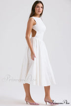 Stylish And Elegant Solid Color Trendy Round Neck Backless Sleeveless Midi Dress image 5