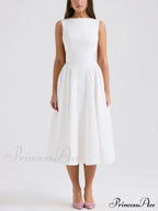 Stylish And Elegant Solid Color Trendy Round Neck Backless Sleeveless Midi Dress image 3