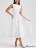 Stylish And Elegant Solid Color Trendy Round Neck Backless Sleeveless Midi Dress image 1
