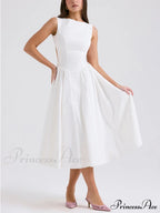 Stylish And Elegant Solid Color Trendy Round Neck Backless Sleeveless Midi Dress image 1