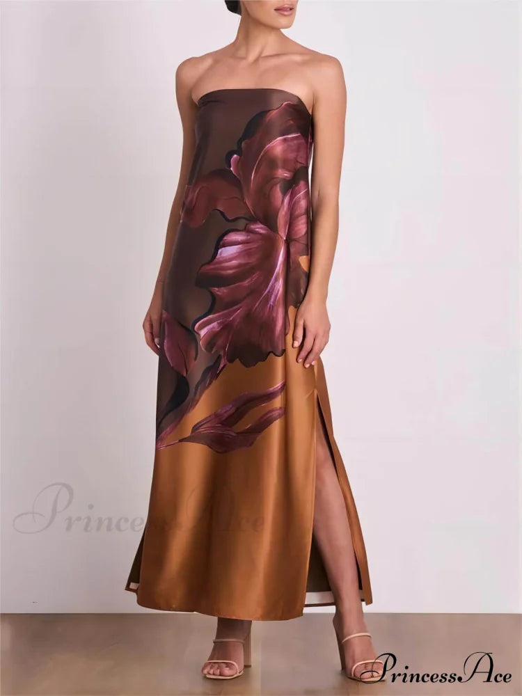 Stylish Contrasting Off-Shoulder Charming Floral Print Maxi Dress image 1