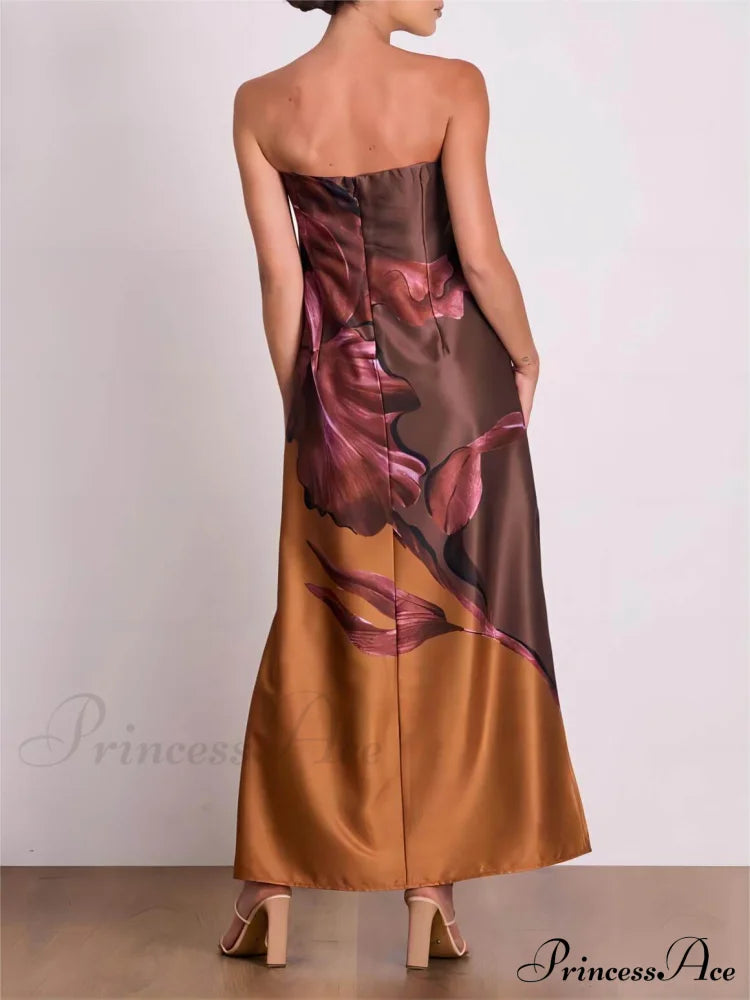 Stylish Contrasting Off-Shoulder Charming Floral Print Maxi Dress image 2