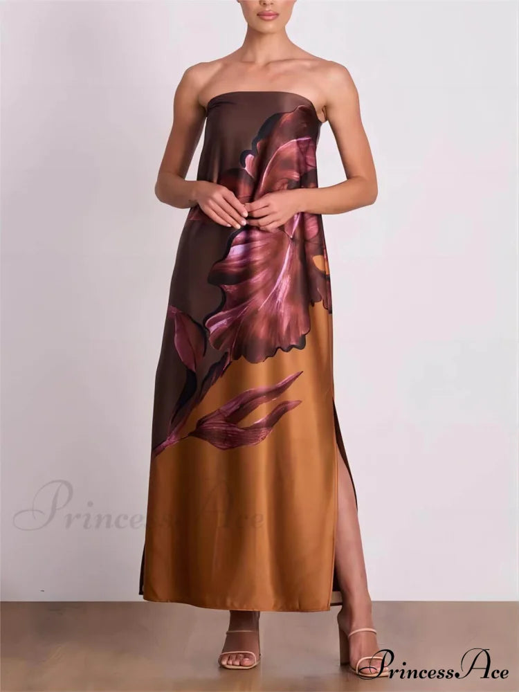 Stylish Contrasting Off-Shoulder Charming Floral Print Maxi Dress image 3