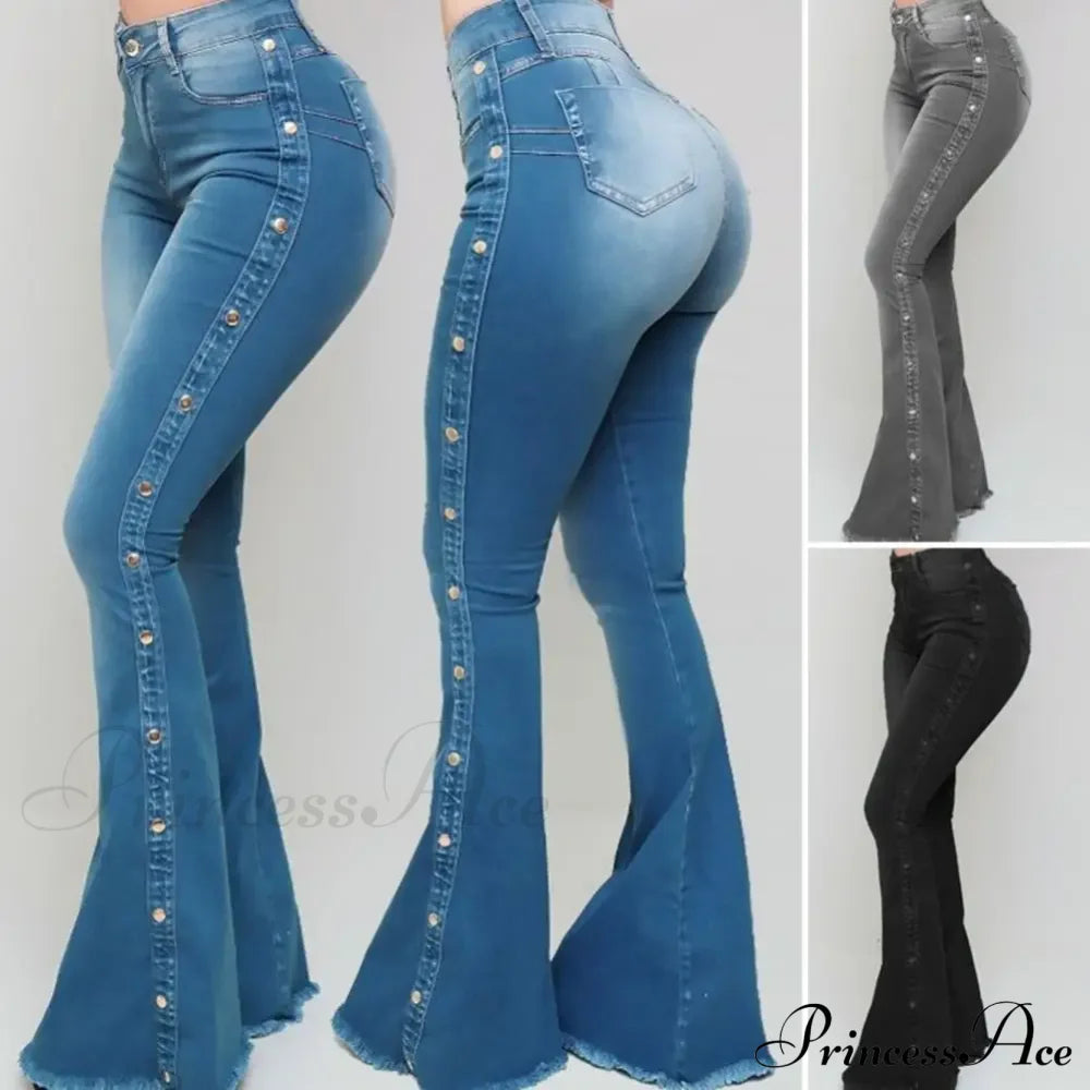 Stylish Flare Control Tummy Skin-Touch Skinny Women Wide Leg Flare Denim Trousers Jeans image 3