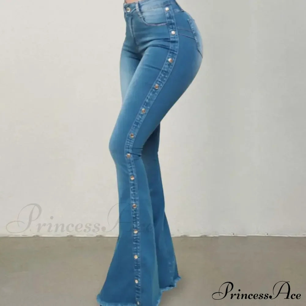 Stylish Flare Control Tummy Skin-Touch Skinny Women Wide Leg Flare Denim Trousers Jeans image 1