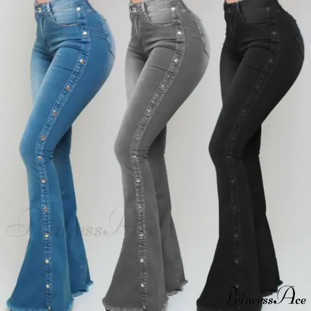 Stylish Flare Control Tummy Skin-Touch Skinny Women Wide Leg Flare Denim Trousers Jeans image 2