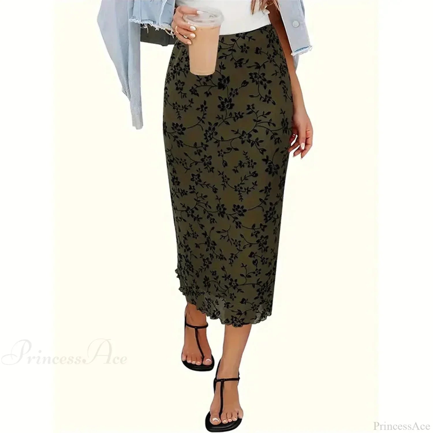 Stylish Floral Printed Tulle High Waist Loose Umbrella Skirt image 5